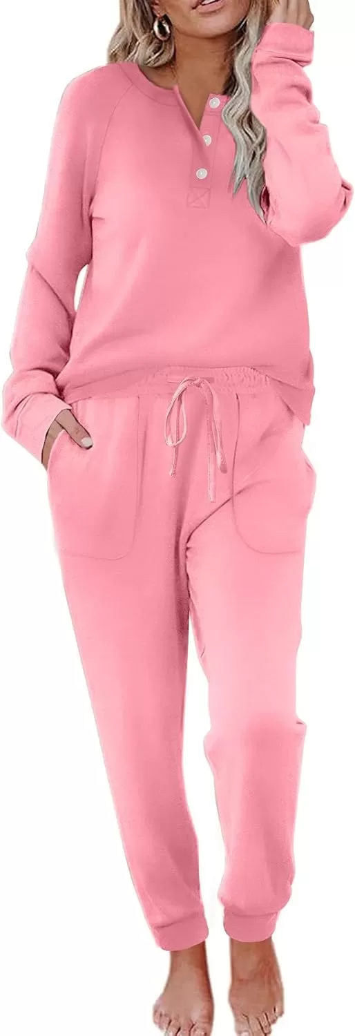 imageEkouaer Womens Pajamas Long Sleeve Jogger Sets Comfy Pjs Soft Loungewear 2 Piece Lounge Sets with Pockets SXXLRose