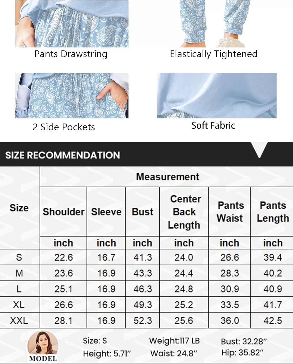 imageEkouaer Womens Pajamas Set Long Sleeve Christmas PJ Sets Soft Lounge Set for Women Sleepwear Joggers with PocketsBlue Flowers