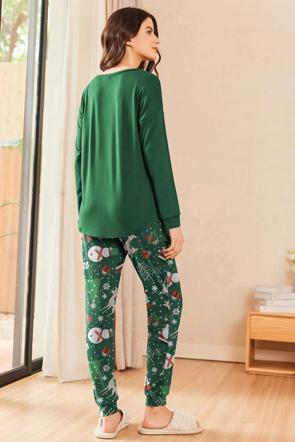imageEkouaer Womens Pajamas Set Long Sleeve Christmas PJ Sets Soft Lounge Set for Women Sleepwear Joggers with PocketsGreen
