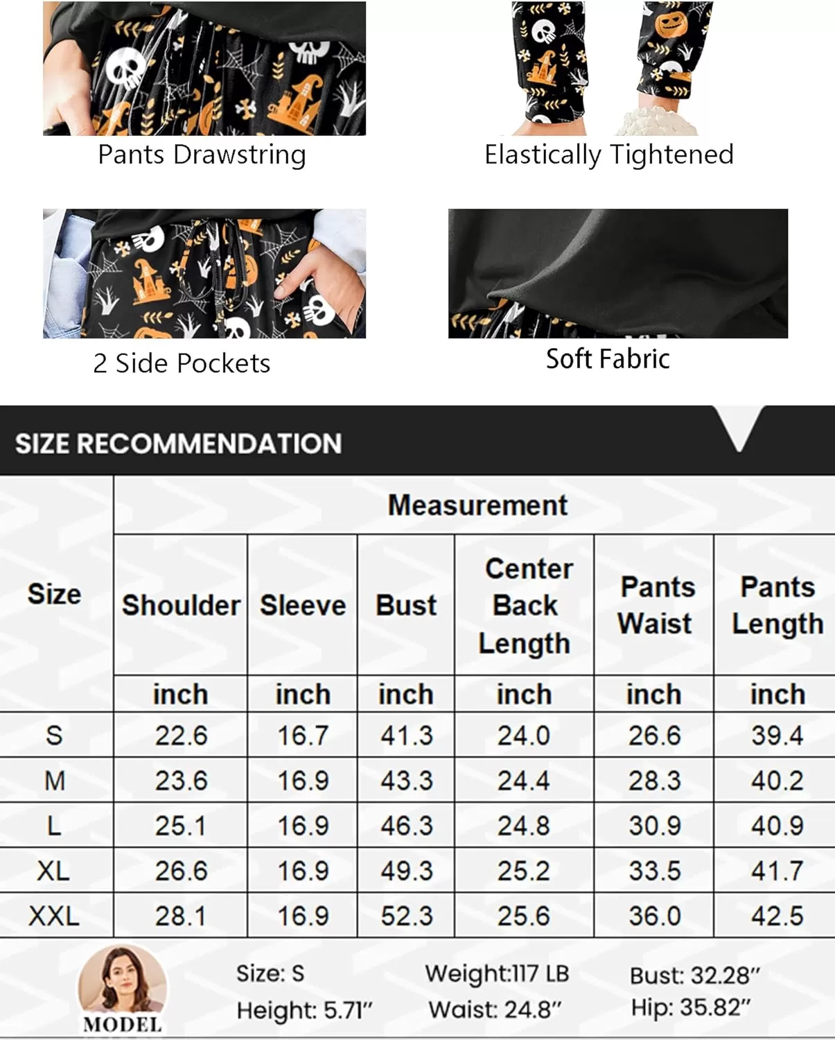 imageEkouaer Womens Pajamas Set Long Sleeve Christmas PJ Sets Soft Lounge Set for Women Sleepwear Joggers with PocketsOrange Pumpkin