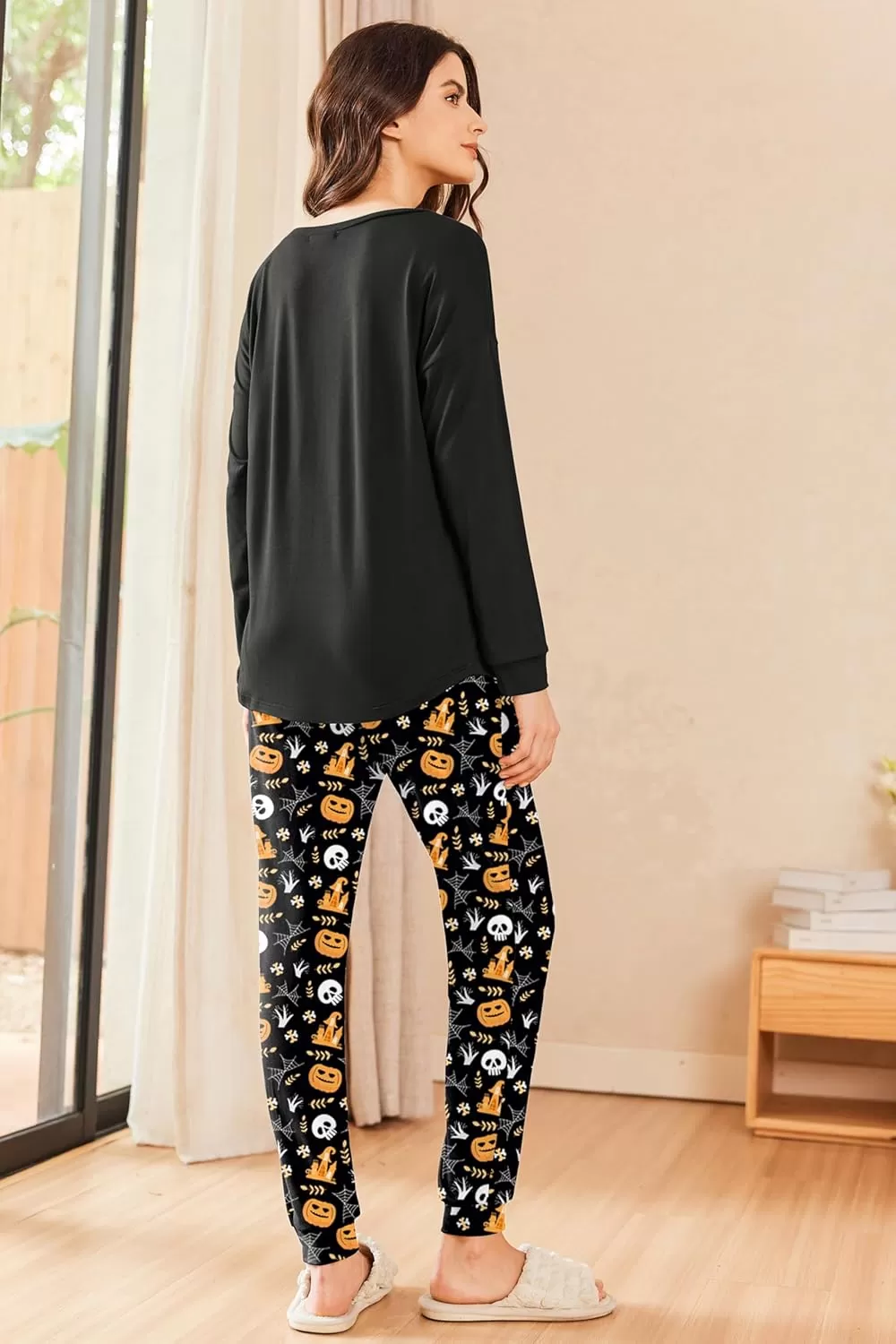 imageEkouaer Womens Pajamas Set Long Sleeve Christmas PJ Sets Soft Lounge Set for Women Sleepwear Joggers with PocketsOrange Pumpkin