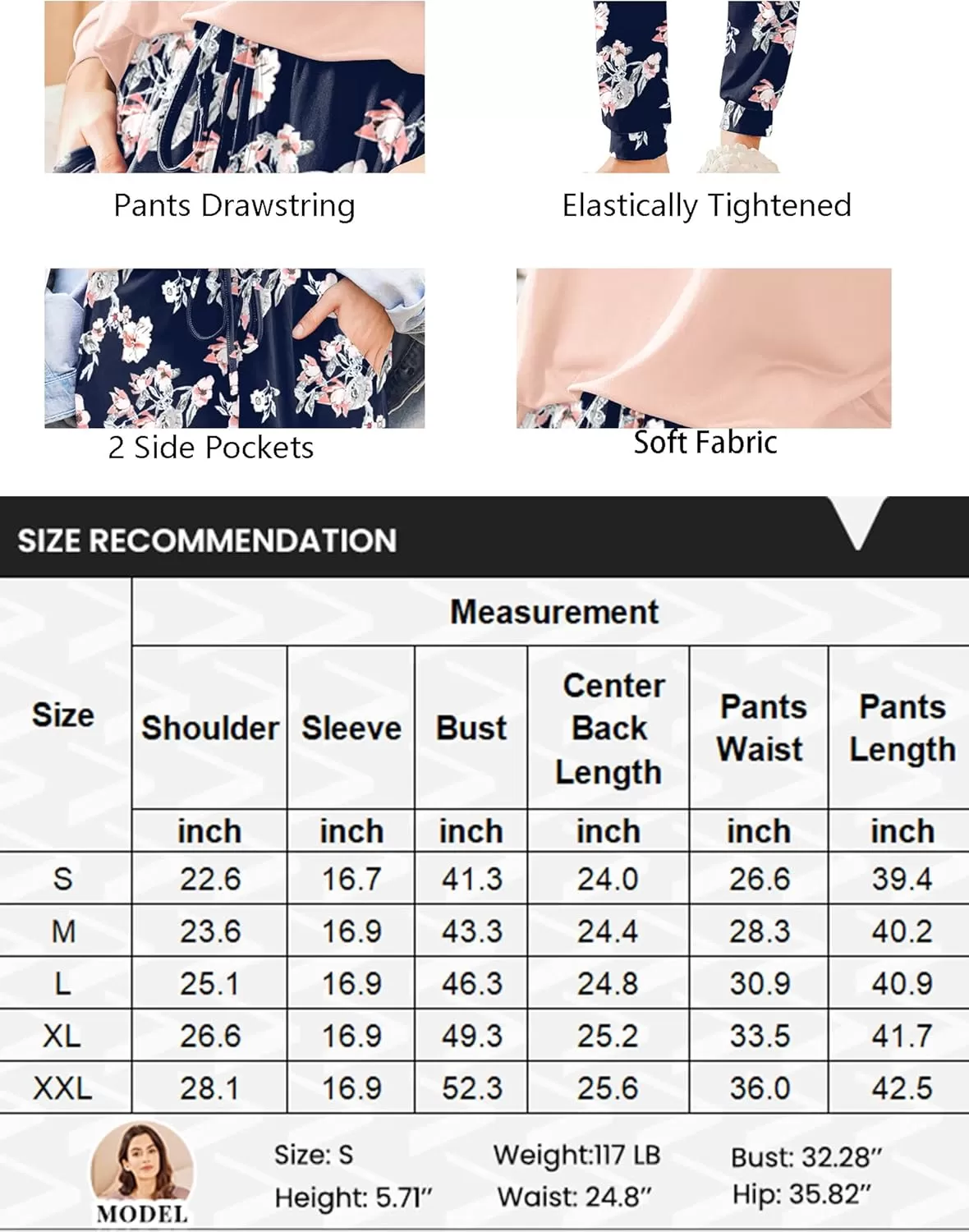 imageEkouaer Womens Pajamas Set Long Sleeve Christmas PJ Sets Soft Lounge Set for Women Sleepwear Joggers with PocketsPink Flowers
