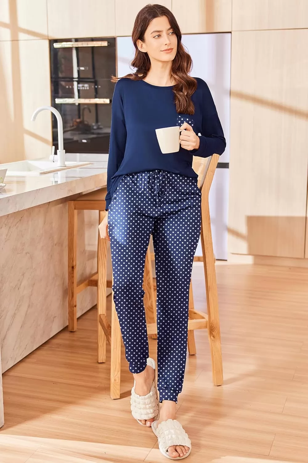 imageEkouaer Womens Pajamas Set Long Sleeve Christmas PJ Sets Soft Lounge Set for Women Sleepwear Joggers with PocketsPolka Dots