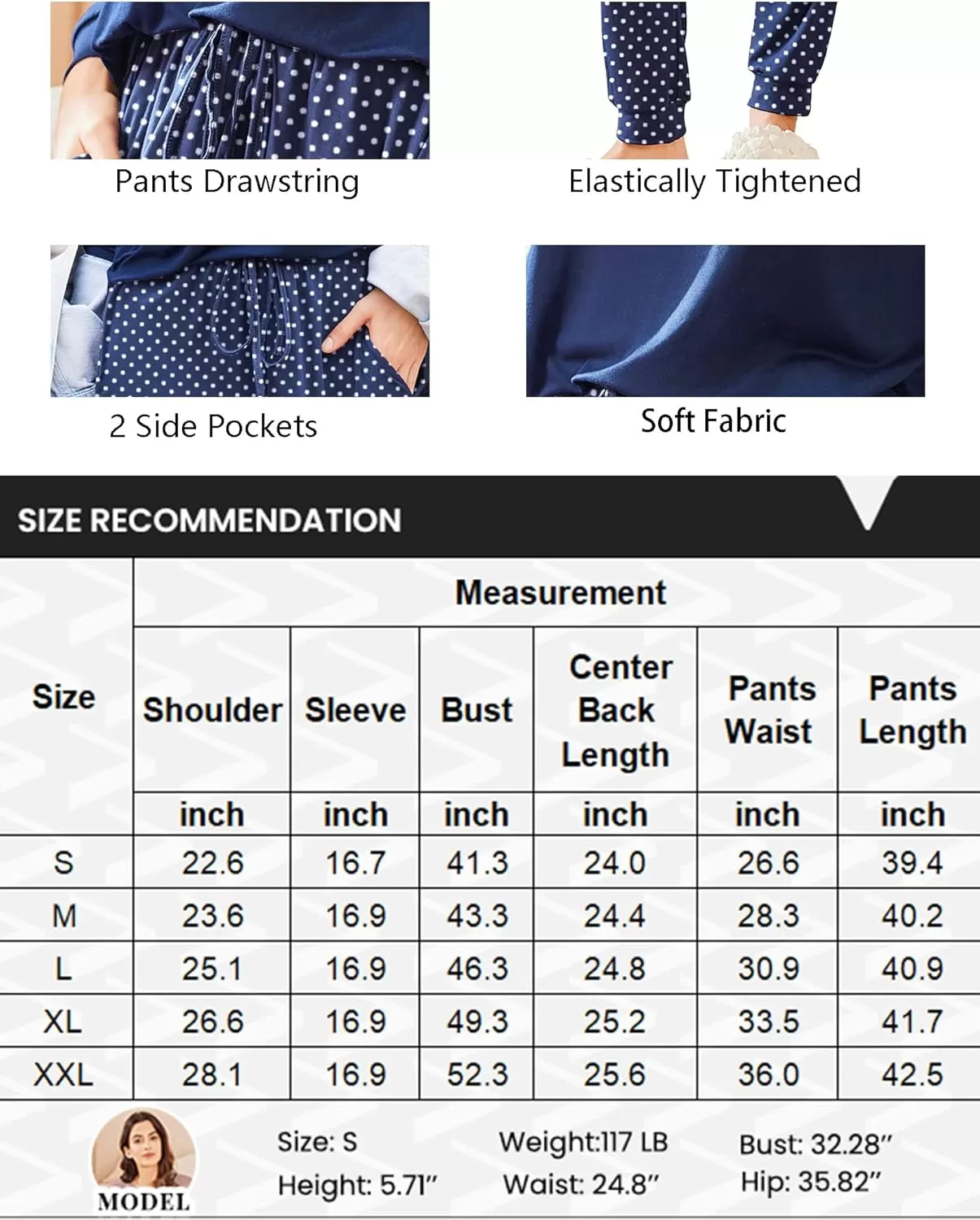 imageEkouaer Womens Pajamas Set Long Sleeve Christmas PJ Sets Soft Lounge Set for Women Sleepwear Joggers with PocketsPolka Dots