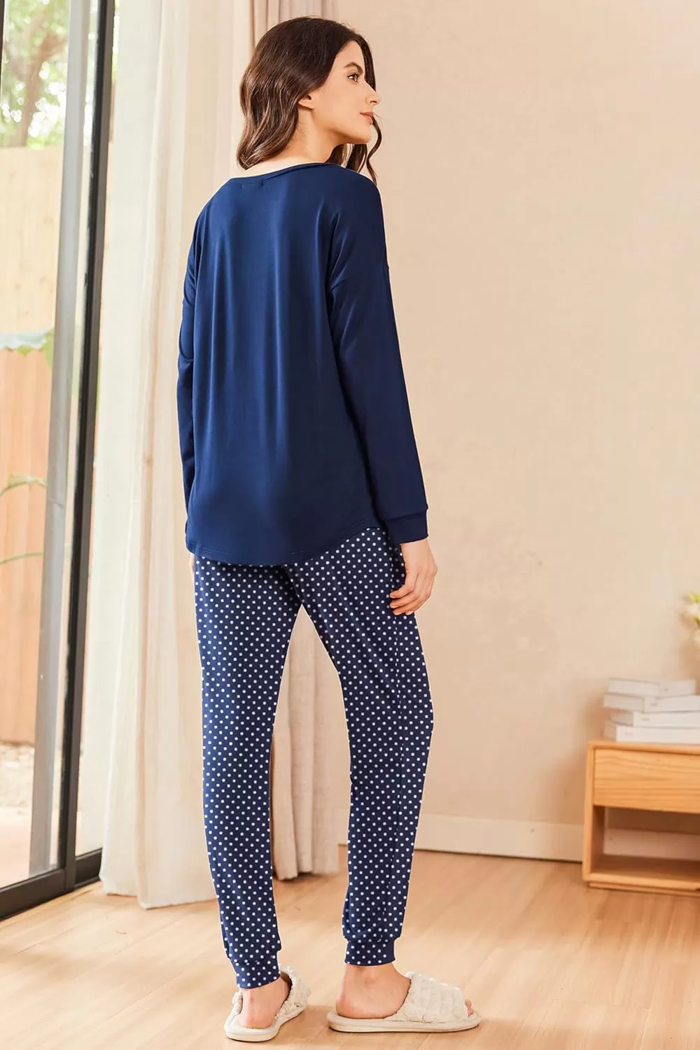imageEkouaer Womens Pajamas Set Long Sleeve Christmas PJ Sets Soft Lounge Set for Women Sleepwear Joggers with PocketsPolka Dots