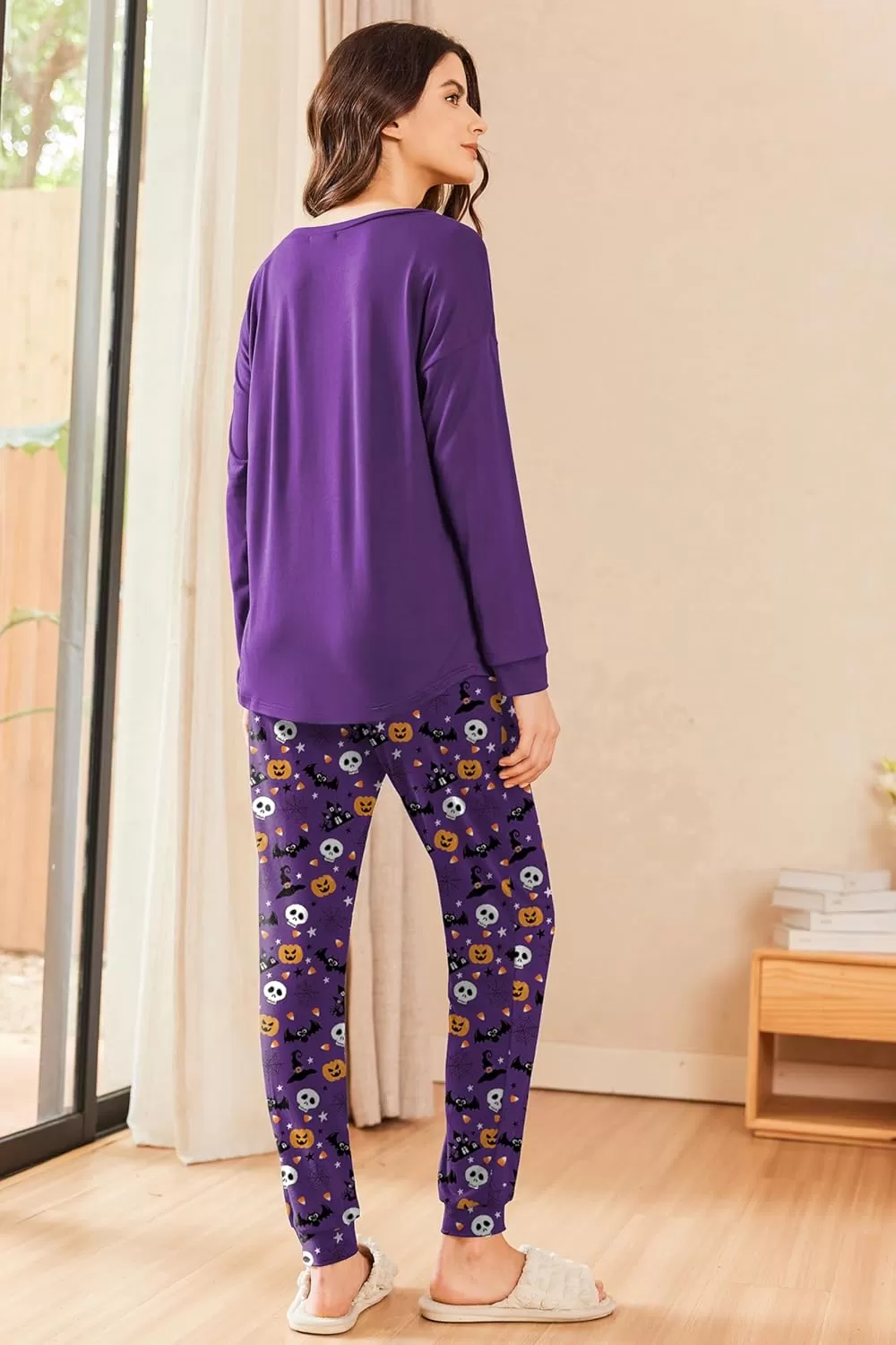 imageEkouaer Womens Pajamas Set Long Sleeve Christmas PJ Sets Soft Lounge Set for Women Sleepwear Joggers with PocketsPurple Pumpkin