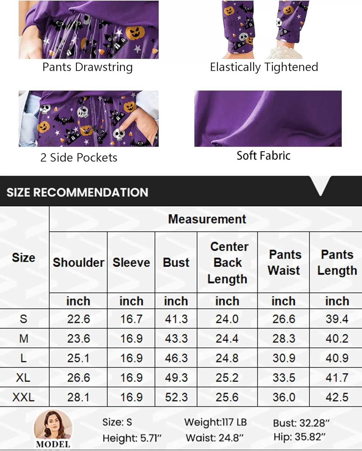imageEkouaer Womens Pajamas Set Long Sleeve Christmas PJ Sets Soft Lounge Set for Women Sleepwear Joggers with PocketsPurple Pumpkin