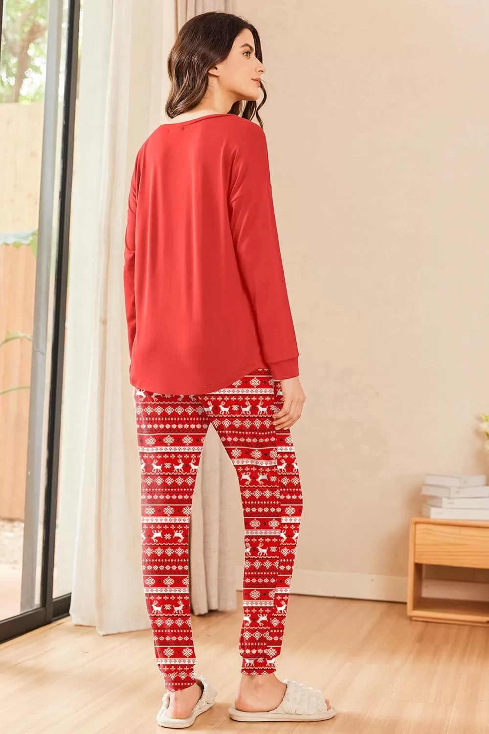imageEkouaer Womens Pajamas Set Long Sleeve Christmas PJ Sets Soft Lounge Set for Women Sleepwear Joggers with PocketsRed Elk
