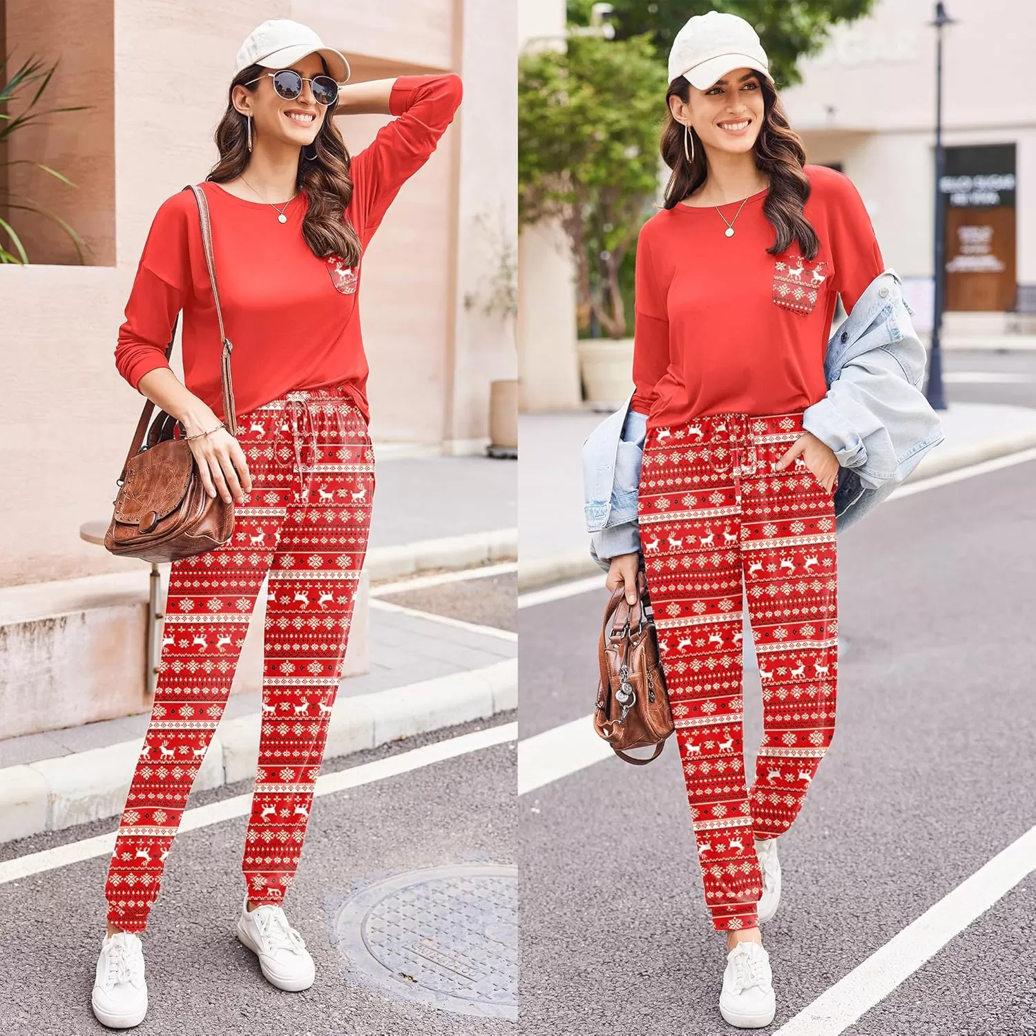 imageEkouaer Womens Pajamas Set Long Sleeve Christmas PJ Sets Soft Lounge Set for Women Sleepwear Joggers with PocketsRed Elk