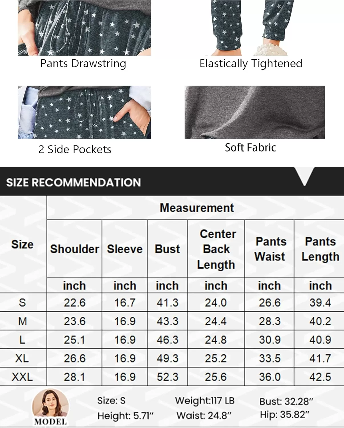 imageEkouaer Womens Pajamas Set Long Sleeve Christmas PJ Sets Soft Lounge Set for Women Sleepwear Joggers with PocketsStars