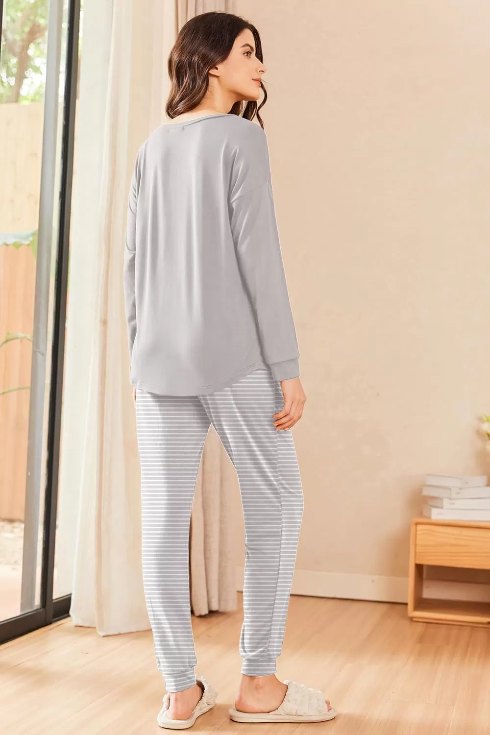 imageEkouaer Womens Pajamas Set Long Sleeve Christmas PJ Sets Soft Lounge Set for Women Sleepwear Joggers with PocketsStripe