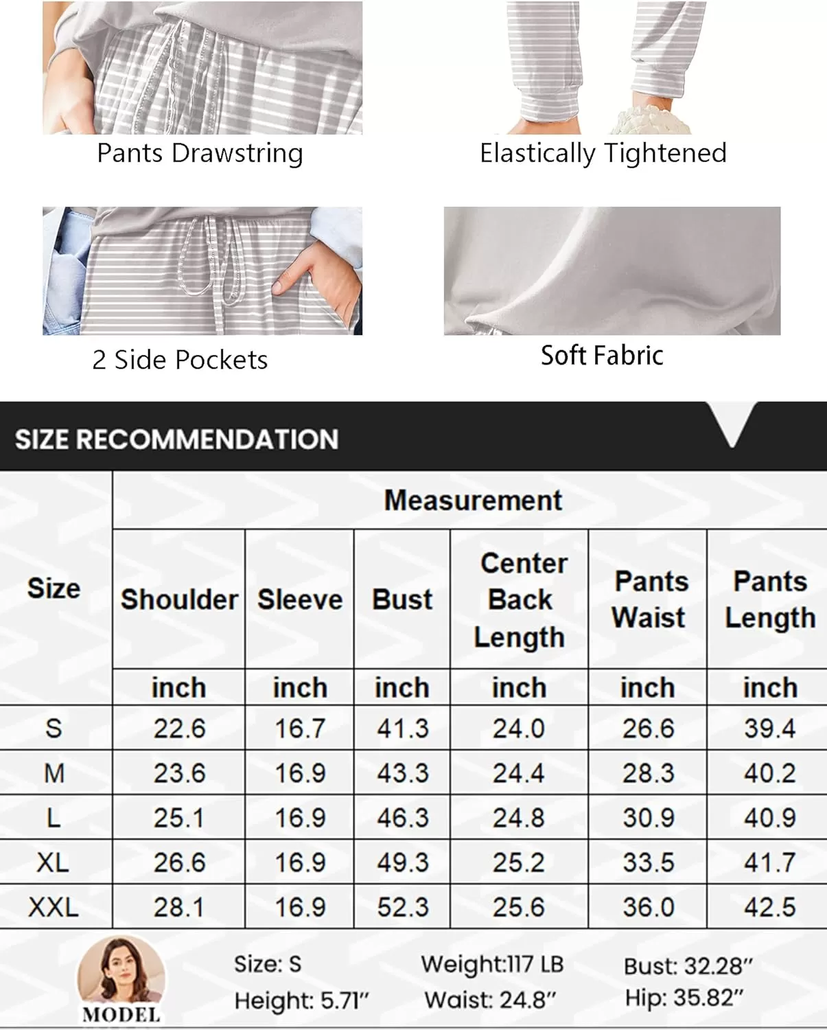 imageEkouaer Womens Pajamas Set Long Sleeve Christmas PJ Sets Soft Lounge Set for Women Sleepwear Joggers with PocketsStripe