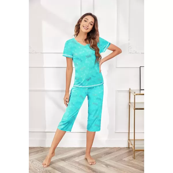 imageEkouaer 2 Pack Womens Sleepwear Capri Pajama Sets Short Sleeve TwoPiece Pjs V Neck Tops ampamp Capri Pants with Pockets S3XLFlyingheart