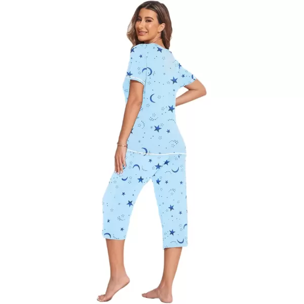 imageEkouaer 2 Pack Womens Sleepwear Capri Pajama Sets Short Sleeve TwoPiece Pjs V Neck Tops ampamp Capri Pants with Pockets S3XLStarcoffee