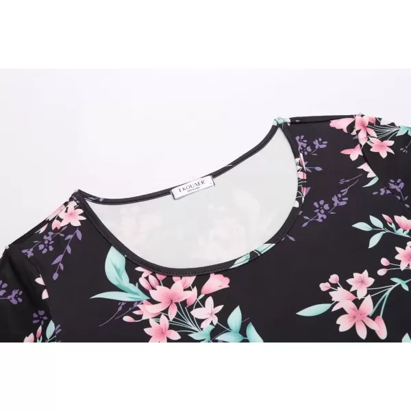 imageEkouaer 3 PCS Capri Pajamas for Women Set Short Sleeve Pajama Sets Floral Pj Sets Soft Sleepwear with PocketsBlack Flowers