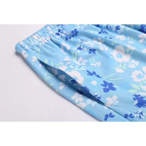 imageEkouaer 3 PCS Capri Pajamas for Women Set Short Sleeve Pajama Sets Floral Pj Sets Soft Sleepwear with PocketsBlue Flowers