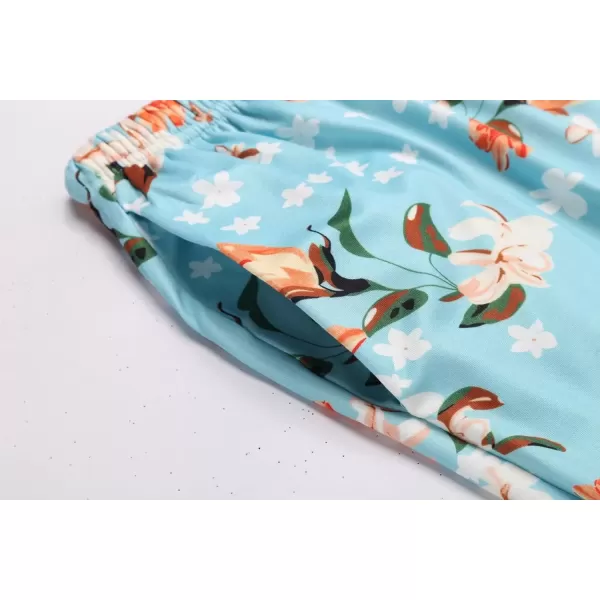 imageEkouaer 3 PCS Capri Pajamas for Women Set Short Sleeve Pajama Sets Floral Pj Sets Soft Sleepwear with PocketsGreen Flowers