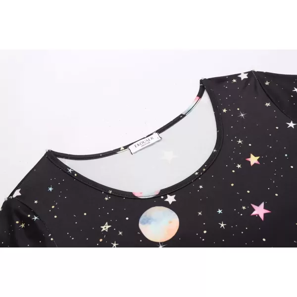 imageEkouaer 3 PCS Capri Pajamas for Women Set Short Sleeve Pajama Sets Floral Pj Sets Soft Sleepwear with PocketsMoon and Star