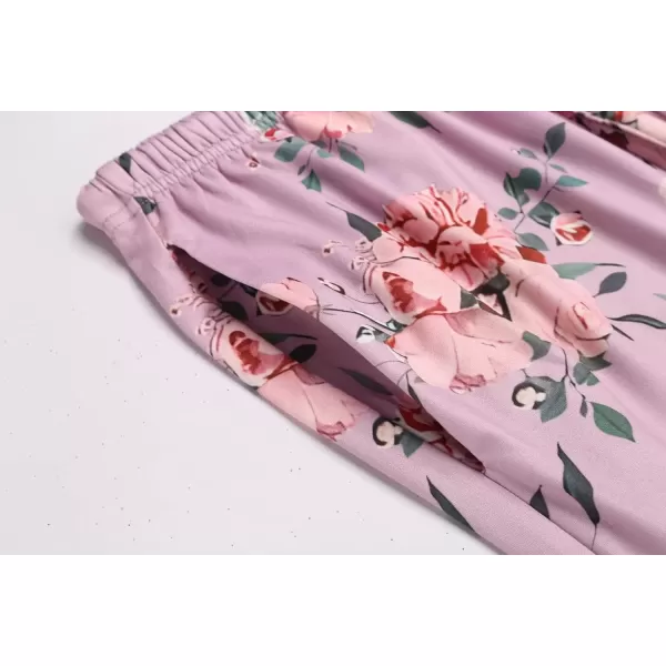 imageEkouaer 3 PCS Capri Pajamas for Women Set Short Sleeve Pajama Sets Floral Pj Sets Soft Sleepwear with PocketsPink Flowers