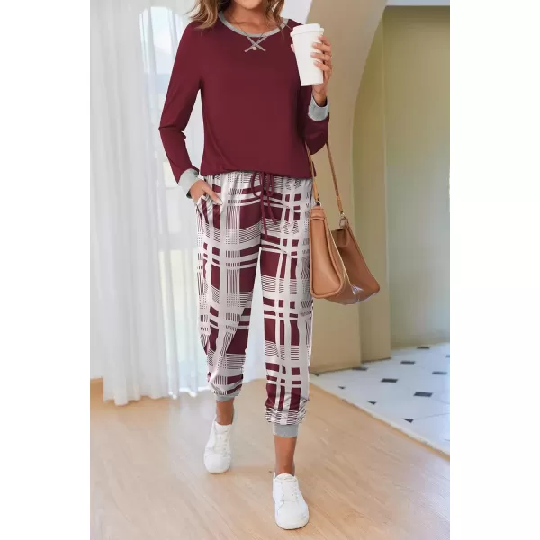 imageEkouaer Pajamas Set for Women Long Sleeve Crew Neck Comfy Pjs Lounge Sets With Pockets1pat3