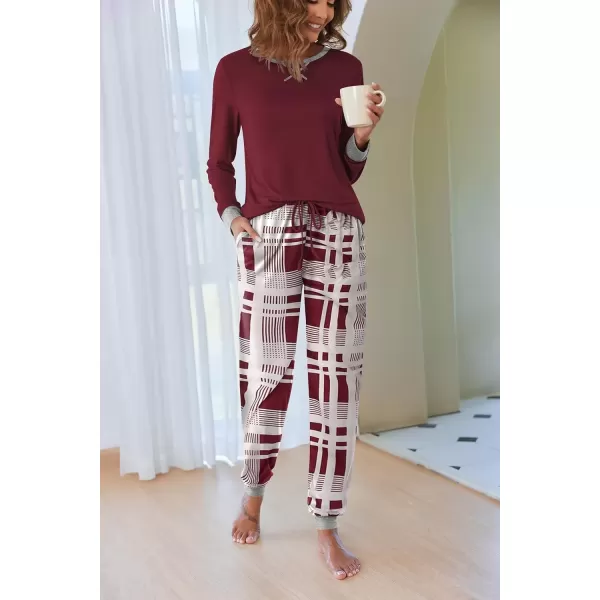 imageEkouaer Pajamas Set for Women Long Sleeve Crew Neck Comfy Pjs Lounge Sets With Pockets1pat3