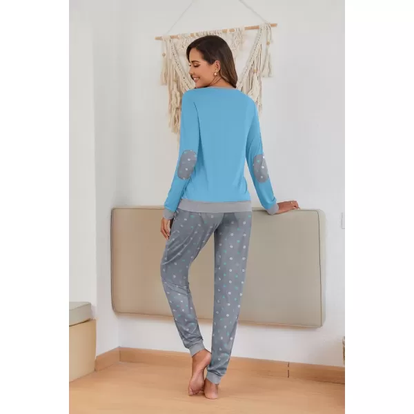 imageEkouaer Pajamas Set for Women Long Sleeve Crew Neck Comfy Pjs Lounge Sets With PocketsBlue Polka Dots