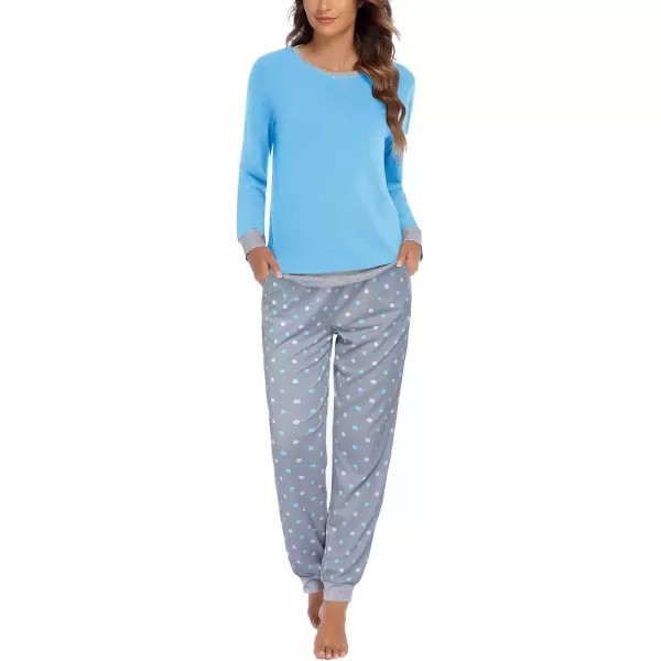 imageEkouaer Pajamas Set for Women Long Sleeve Crew Neck Comfy Pjs Lounge Sets With PocketsBlue Polka Dots