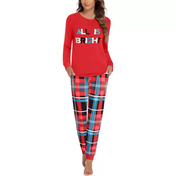 imageEkouaer Pajamas Set for Women Long Sleeve Crew Neck Comfy Pjs Lounge Sets With PocketsChristmas Red Plaid