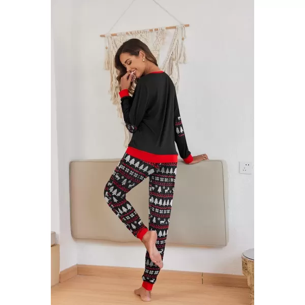 imageEkouaer Pajamas Set for Women Long Sleeve Crew Neck Comfy Pjs Lounge Sets With PocketsChristmas Tree