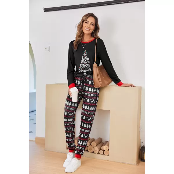 imageEkouaer Pajamas Set for Women Long Sleeve Crew Neck Comfy Pjs Lounge Sets With PocketsChristmas Tree