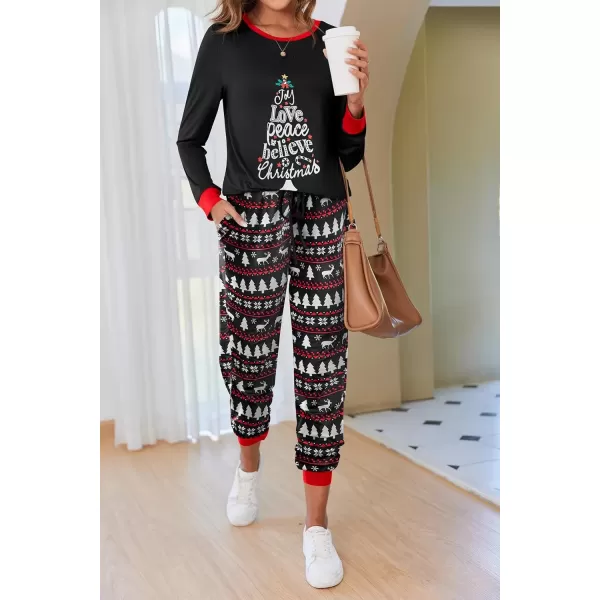 imageEkouaer Pajamas Set for Women Long Sleeve Crew Neck Comfy Pjs Lounge Sets With PocketsChristmas Tree