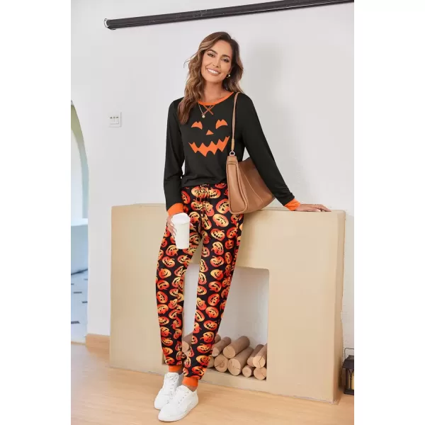 imageEkouaer Pajamas Set for Women Long Sleeve Crew Neck Comfy Pjs Lounge Sets With PocketsHalloween Print