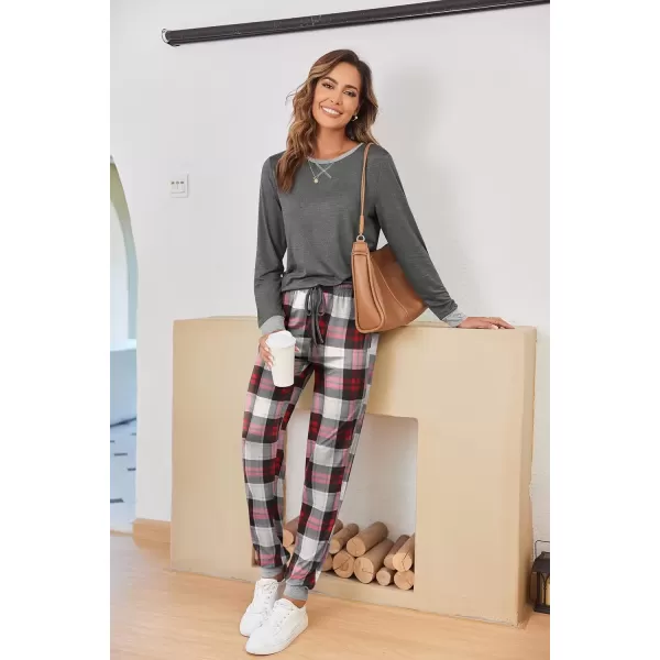 imageEkouaer Pajamas Set for Women Long Sleeve Crew Neck Comfy Pjs Lounge Sets With PocketsPat1