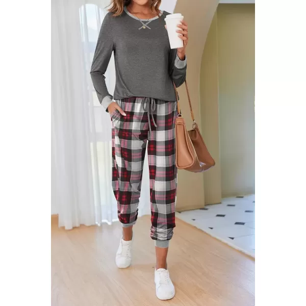 imageEkouaer Pajamas Set for Women Long Sleeve Crew Neck Comfy Pjs Lounge Sets With PocketsPat1