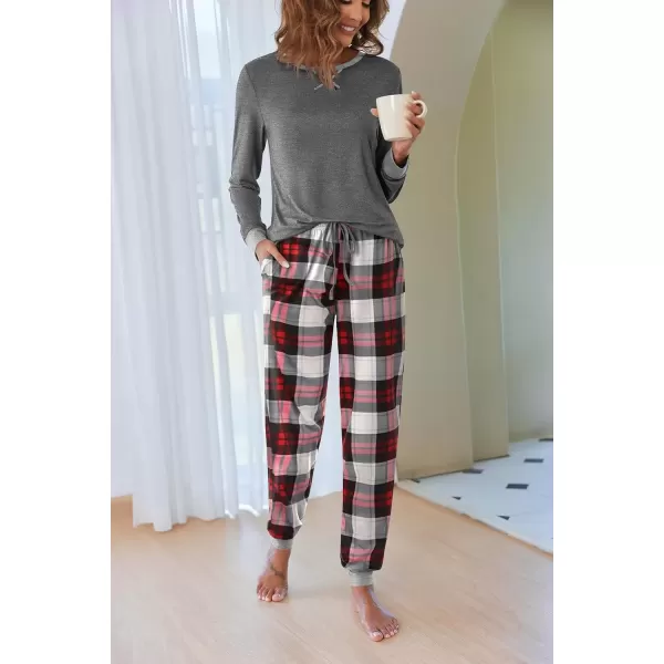 imageEkouaer Pajamas Set for Women Long Sleeve Crew Neck Comfy Pjs Lounge Sets With PocketsPat1