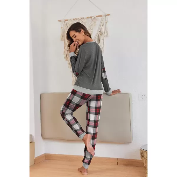 imageEkouaer Pajamas Set for Women Long Sleeve Crew Neck Comfy Pjs Lounge Sets With PocketsPat1