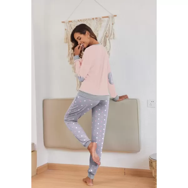 imageEkouaer Pajamas Set for Women Long Sleeve Crew Neck Comfy Pjs Lounge Sets With PocketsPink Polka Dots