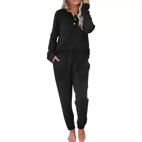 imageEkouaer Womens Pajamas Long Sleeve Jogger Sets Comfy Pjs Soft Loungewear 2 Piece Lounge Sets with Pockets SXXLBlack