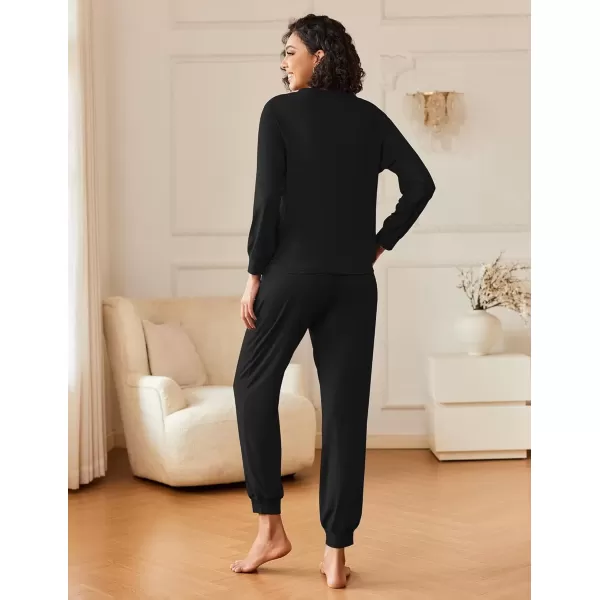imageEkouaer Womens Pajamas Long Sleeve Jogger Sets Comfy Pjs Soft Loungewear 2 Piece Lounge Sets with Pockets SXXLBlack