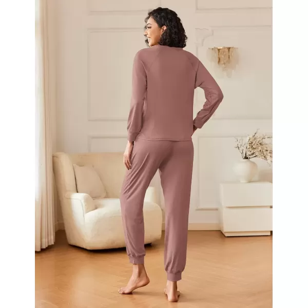 imageEkouaer Womens Pajamas Long Sleeve Jogger Sets Comfy Pjs Soft Loungewear 2 Piece Lounge Sets with Pockets SXXLBrown
