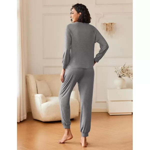 imageEkouaer Womens Pajamas Long Sleeve Jogger Sets Comfy Pjs Soft Loungewear 2 Piece Lounge Sets with Pockets SXXLDark Grey