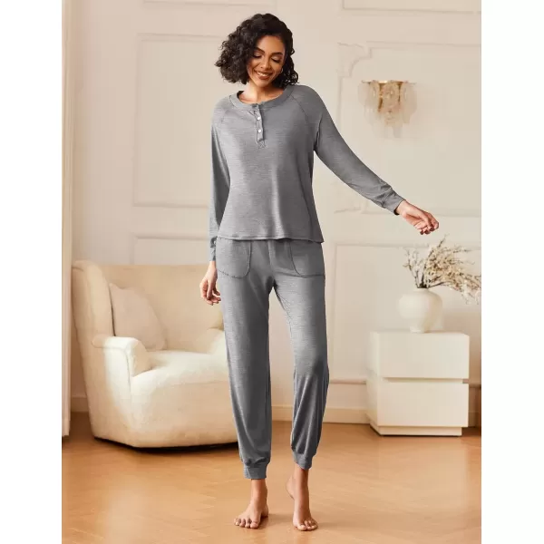 imageEkouaer Womens Pajamas Long Sleeve Jogger Sets Comfy Pjs Soft Loungewear 2 Piece Lounge Sets with Pockets SXXLDark Grey