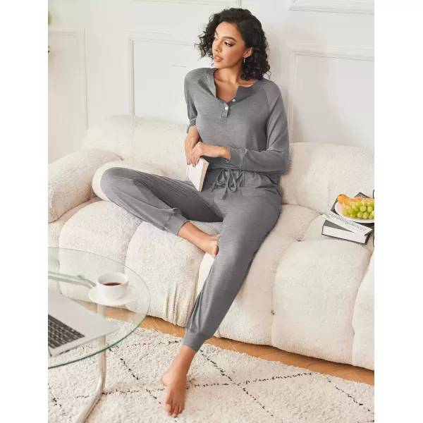 imageEkouaer Womens Pajamas Long Sleeve Jogger Sets Comfy Pjs Soft Loungewear 2 Piece Lounge Sets with Pockets SXXLDark Grey