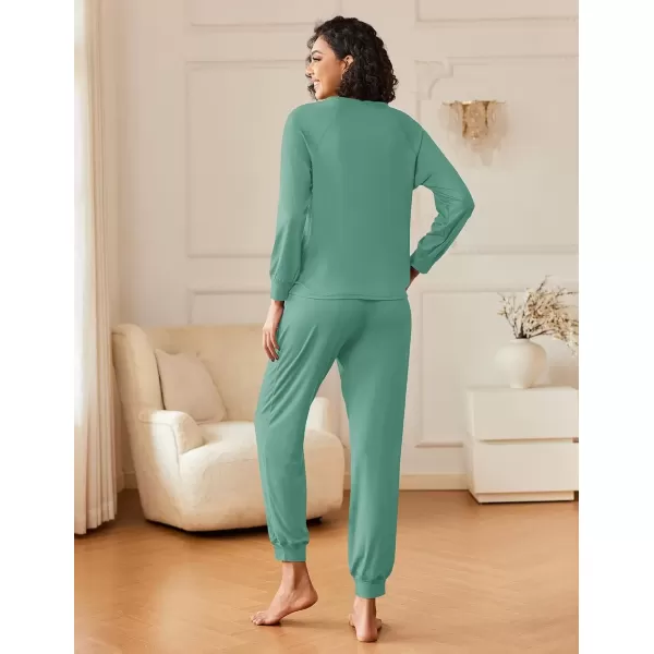 imageEkouaer Womens Pajamas Long Sleeve Jogger Sets Comfy Pjs Soft Loungewear 2 Piece Lounge Sets with Pockets SXXLGreen