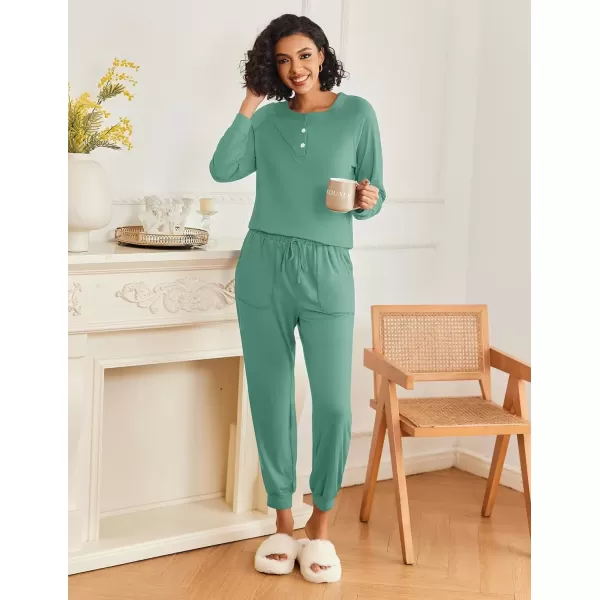 imageEkouaer Womens Pajamas Long Sleeve Jogger Sets Comfy Pjs Soft Loungewear 2 Piece Lounge Sets with Pockets SXXLGreen