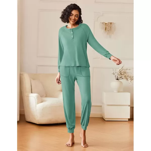 imageEkouaer Womens Pajamas Long Sleeve Jogger Sets Comfy Pjs Soft Loungewear 2 Piece Lounge Sets with Pockets SXXLGreen