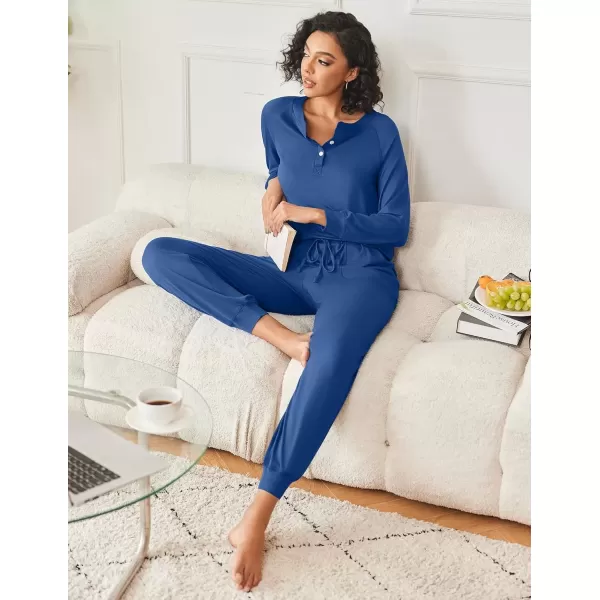 imageEkouaer Womens Pajamas Long Sleeve Jogger Sets Comfy Pjs Soft Loungewear 2 Piece Lounge Sets with Pockets SXXLNavy