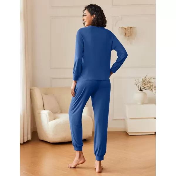 imageEkouaer Womens Pajamas Long Sleeve Jogger Sets Comfy Pjs Soft Loungewear 2 Piece Lounge Sets with Pockets SXXLNavy