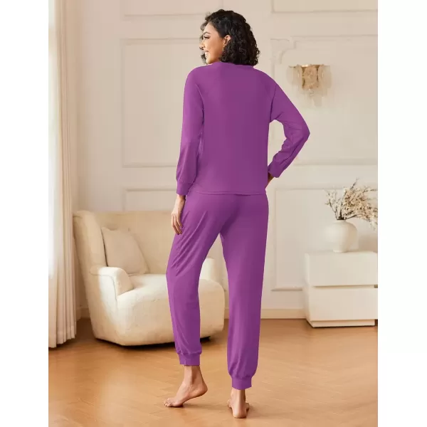 imageEkouaer Womens Pajamas Long Sleeve Jogger Sets Comfy Pjs Soft Loungewear 2 Piece Lounge Sets with Pockets SXXLPurple