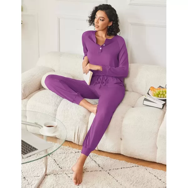 imageEkouaer Womens Pajamas Long Sleeve Jogger Sets Comfy Pjs Soft Loungewear 2 Piece Lounge Sets with Pockets SXXLPurple